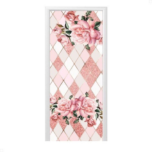 Capa De Porta Decoração Festa Tecido Com Elástico 0,85x2,10m Cor Floral Geométrico - Anv-2951