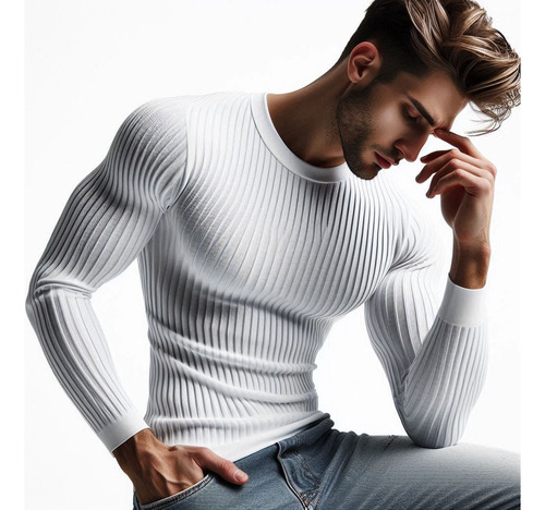 Playera Hombre Manga Larga Ribb Slim Fit