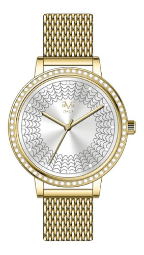 Reloj De Mujer V1969 Italia Dorado Tablero Plateado