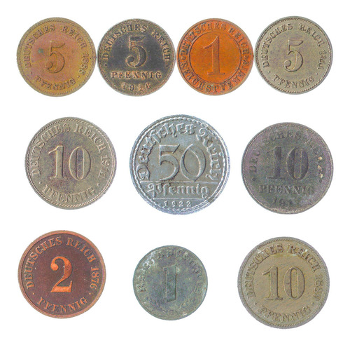 Deutsches Reich 10 Monedas Mixtas Mark Rentenmark Mmg