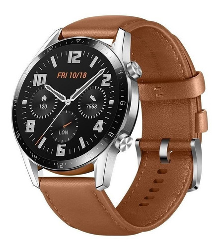 Imagen 2 de 4 de Huawei Watch GT 2 Classic 1.39" caja 46mm de metal y plástico stainless steel malla pebble brown de cuero LTN-B19
