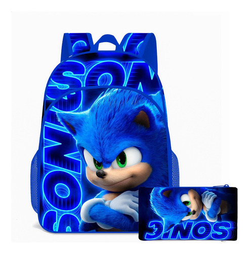 2pcs/set Sonic The Hedgehog Mochila Escolar Lápiz Bolsa