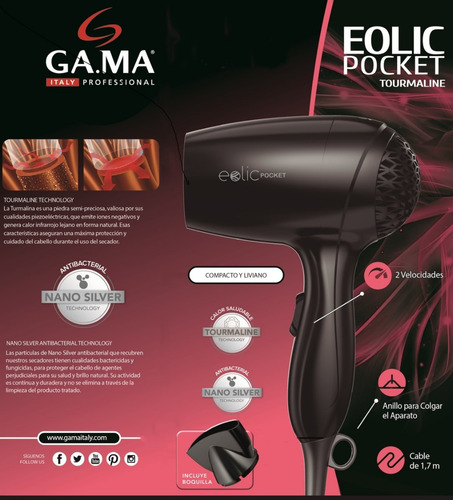 Secador De Pelo Gama Eolic Pocket 1200w Tourmaline Pequeño