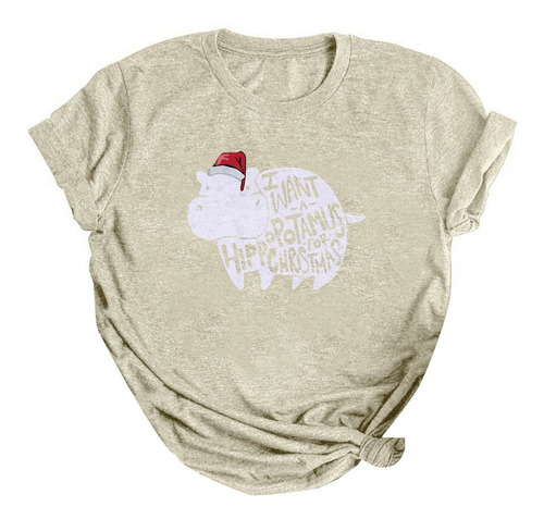 Camiseta Manga Corta Para Mujer Navidad Divertida Fiesta
