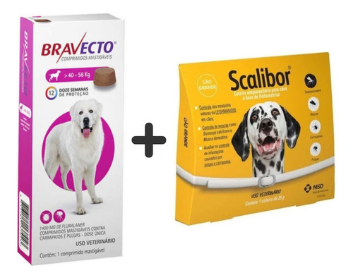 1 Bravecto 1400 Mg 40 A 56kg + 1 Coleira Scalibor 65cm 25gr