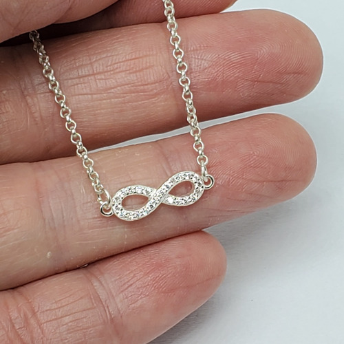 Imagen 2 de 7 de Cadena Plata Rolo Con Dije Infinito Con Cubic