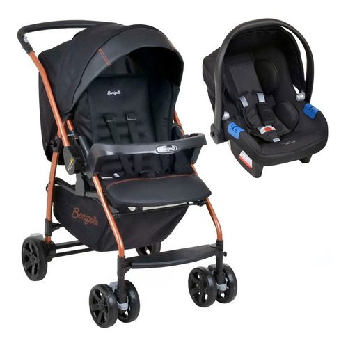 Carrinho de bebê de paseio Burigotto Rio K travel system preto-cobre com chassi de cor cobre