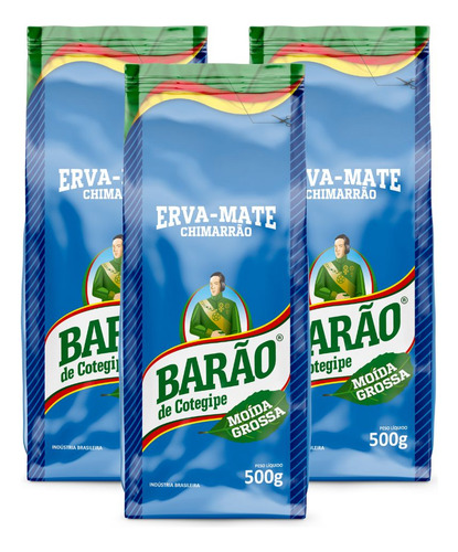 Erva-mate Barão de Cotegipe chimarrão sabor sabor intenso, com gosto levemente tostado sem glúten em pacote laminado 1.5kg pacote de 3 u