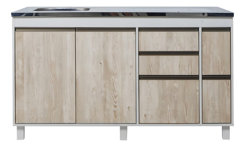 Combo Bajo Mesada 140 Cm Ricchezze Sorrento + Tolva Despensero 210x45 Cm + Mesada Johnson Acero Inoxidable Bacha Simple