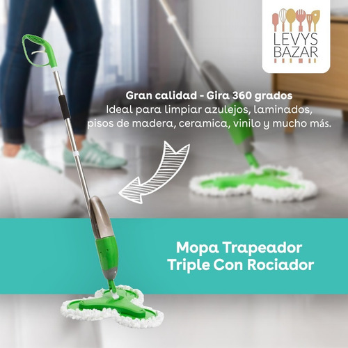 Imagen 2 de 10 de Trapeador Piso Con Rociador Mopa Microfibra Gira 360 Spray