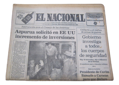 Periodico El Nacional Miercoles 29 De Octubre 1986 Original