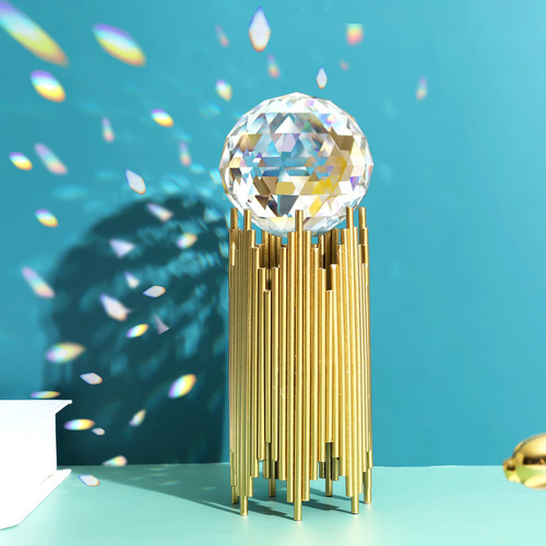 Atrapasueño Bola Cristal Transparente Soporte Metal Dorado