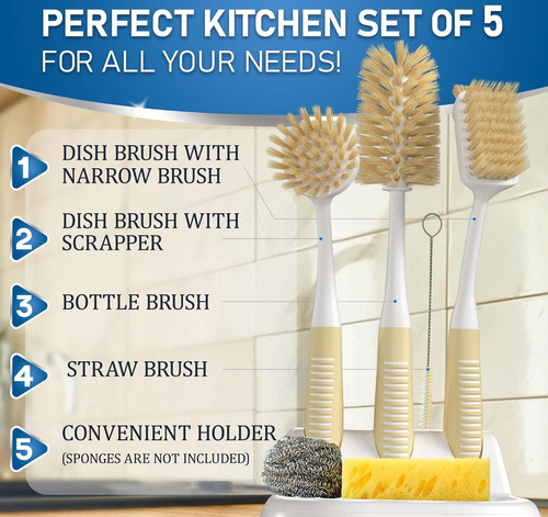 Juego Cepillos De Limpieza Para Cocina Con Soporte Fregadero