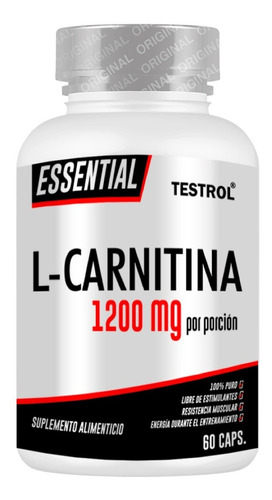 Carnitina 1200 Mg | Testrol | Essential | 60 Caps Sabor Sin sabor