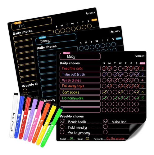 Gráfica De Tareas Magnética, 3 Pizarras De Pizarra Ne...