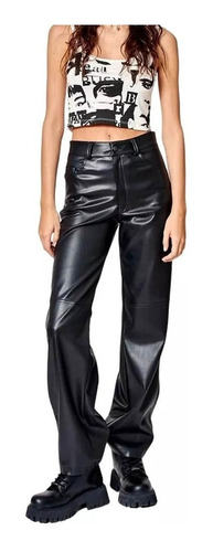 Pantalon Simil Cuero Mujer 47 Street Vanity Black