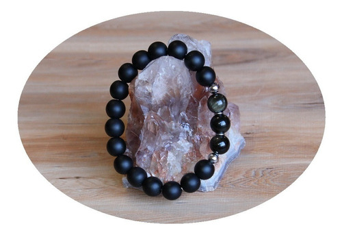 Pulsera Obsidiana Dorada Mexicana Y Ónix Negro Mate