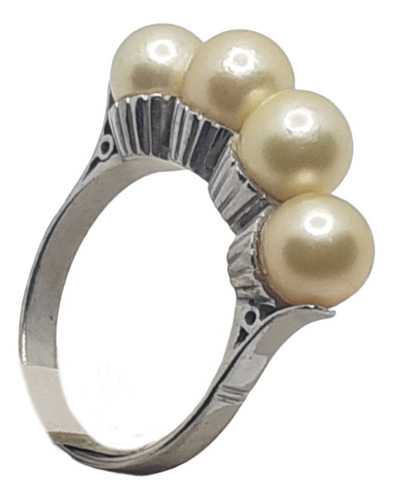 Anillo Oro Blanco 18k Y 4 Perlas 7,2g