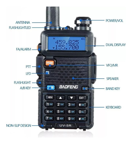 Rádio Vhf Uhf Fm Ptt Transceptor Uv-5r Portátil Dual Band