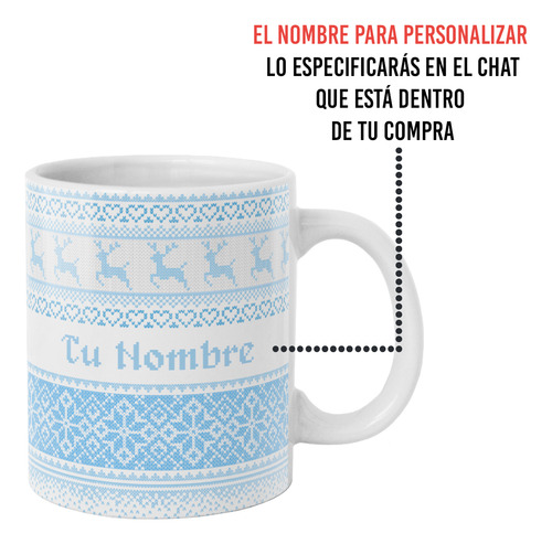 Taza Ugly Sweater Azul Navideño Con Tu Nombre