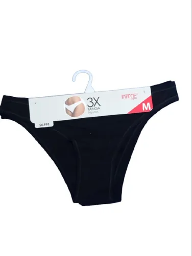 Pack De Tres Tangas Algodón Marca Intime Mujer Color Negro