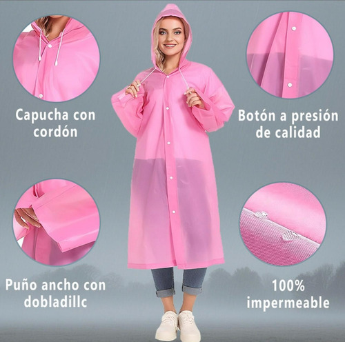 2pcz Capa Impermeable Portatil Para Lluvia Tipo Gabardina Rosa Universal