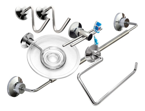 Accesorios Baño  Set Kit Acero Inoxidable Y Cristal +