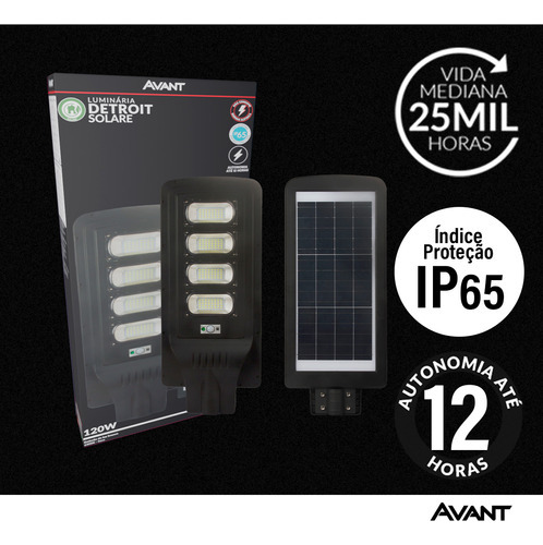 Luminaria Led Poste Detroit Solare 6500k 120w Ip65 - Avant Preto Branco-frio