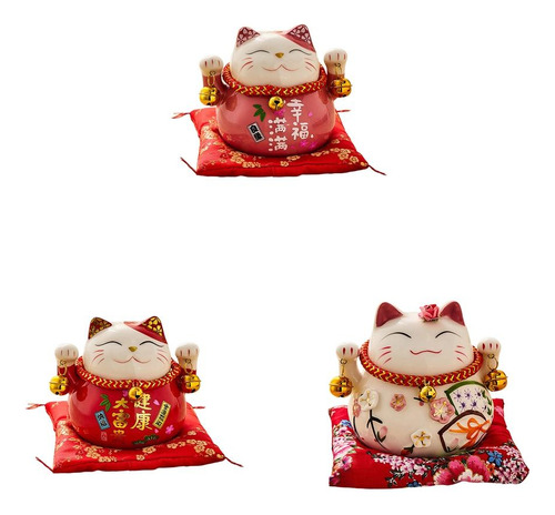 3 Uds Maneki Neko Buena Suerte Gato Alcancía Ornamento