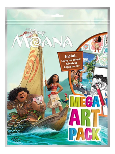 Disney Livro Para Ler E Colorir Moana Mega Art Pack Com Adesivos E Lápis De Cor Presente Lembrancinha