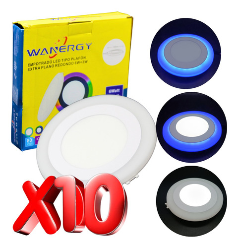 Paquete De 10 Lampara Led Empotrar Bicolor 6w+3w Blanco/azul