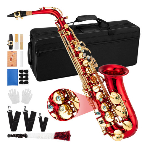 Saxofón Alto En Mi Bemol Profesional Rojo + Accesorios 66cm