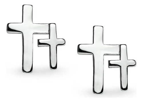 Pendientes De Tuerca Con Cruz Cristiana Doble, Juego De Un P