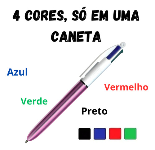 Caneta Bic 4 Cores Metallic Corpo Rosa Az/vd/pr/vm