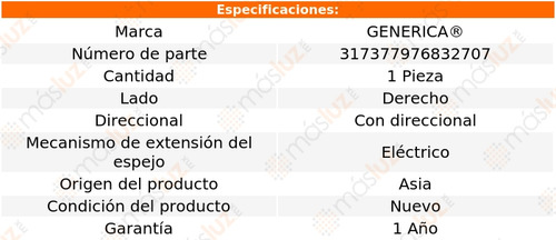 1- Espejo Derecho Elect Eclipse Cross 2019/2021 Genérica