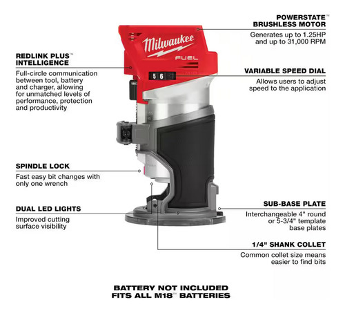 Fresadora Router Tupi Compacta 18v Fuel Milwaukee 2723-20