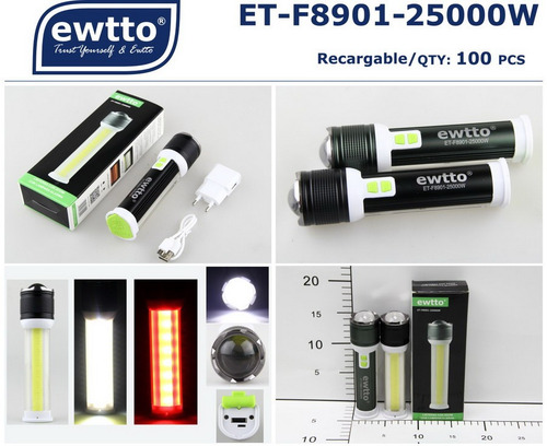 Linterna C/zoom Y Lampara C/luz Roja + Power Bank Ewtto 8901