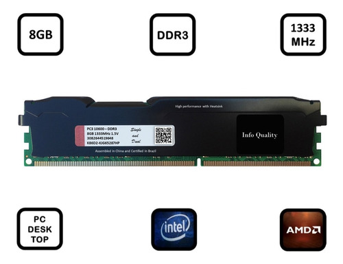 Imagem 2 de 6 de Memoria Ram Ddr3 8gb - 10600 - 1333mhz