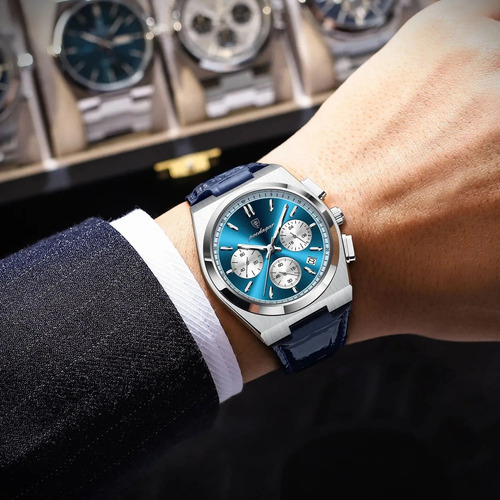 Relojes De Pulsera De Cuarzo De Cuero Azul De Lujo Poedagar
