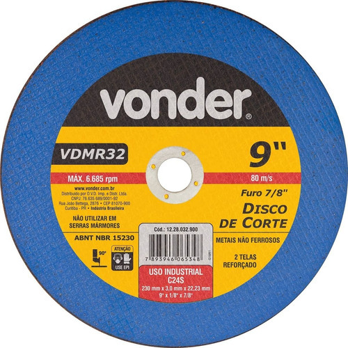 Disco De Corte Vonder 230x3,0x22,23mm Uso Industrial Vdmr32