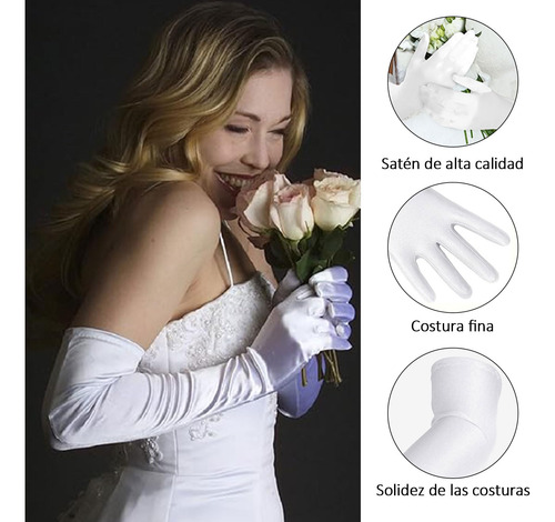 Guantes Largos De Satén Con Codo Mujer, Guantes Y Mitones