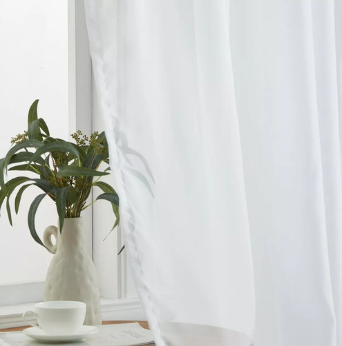 Cortina Traslucida Para Sala Dormitorio 140*260cm 2 Paneles Blanco