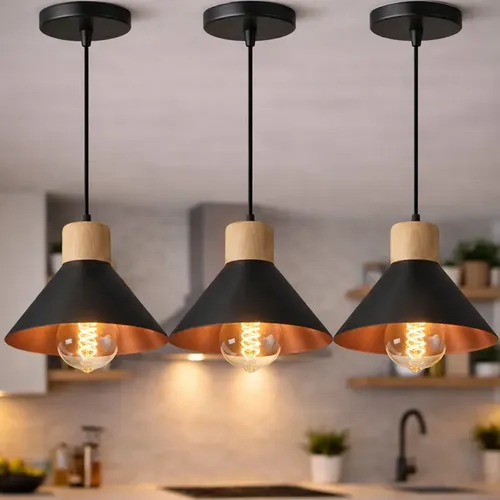 Kit 3 Luminaria Pendente De Teto Moderna Para Sala Cozinha Escritorio Cor Preto E Cobre Bivolt Lustre Moderno