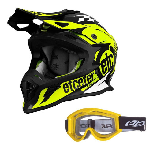 Capacete Motocross Etceter Fast + Oculos 788 Trilha Off Road Cor Amarelo Tamanho do capacete 58