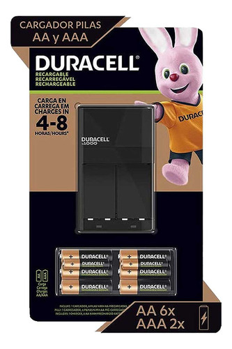 Cargador Pilas Recargables Duracell; 6 Baterias Aa Y 2 Aaa