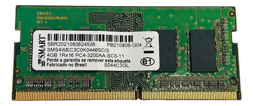 Memória Smart 4gb Ddr4 Notebook Pc4-3200aa-sc0-11- 100% Nova (Usado)