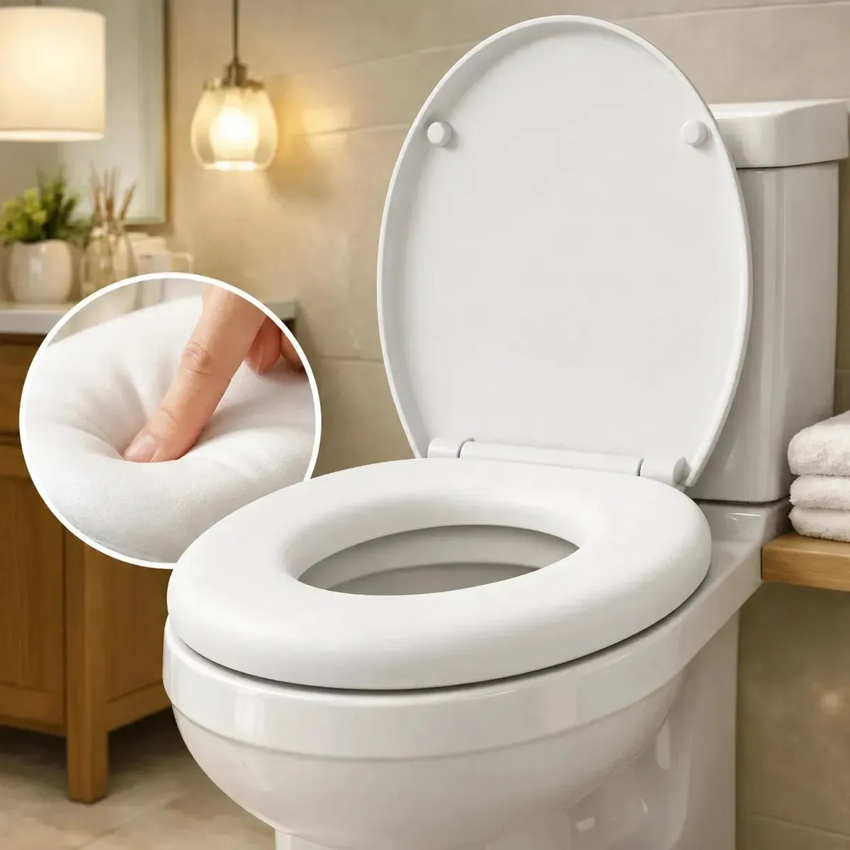 Assento Sanitário Pítia Almofadado Oval Branco Com Tampa Para Conforto