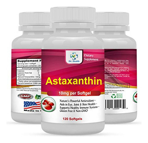 Astaxantina 10 Mg 120 Cápsulas Blandas Potente Antioxidante