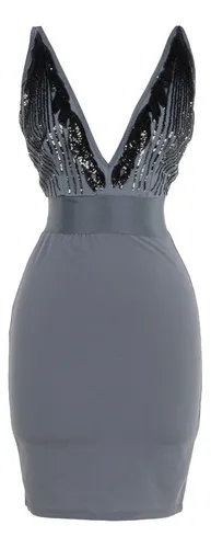 Superar exótico Adulto Vestido Corto Escote V Lentejuela Strech Sexy Elegante.