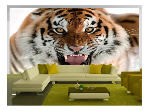 Papel De Parede 3D Animais Tigre Rosto Bravo 3,5M Anm556 - Você